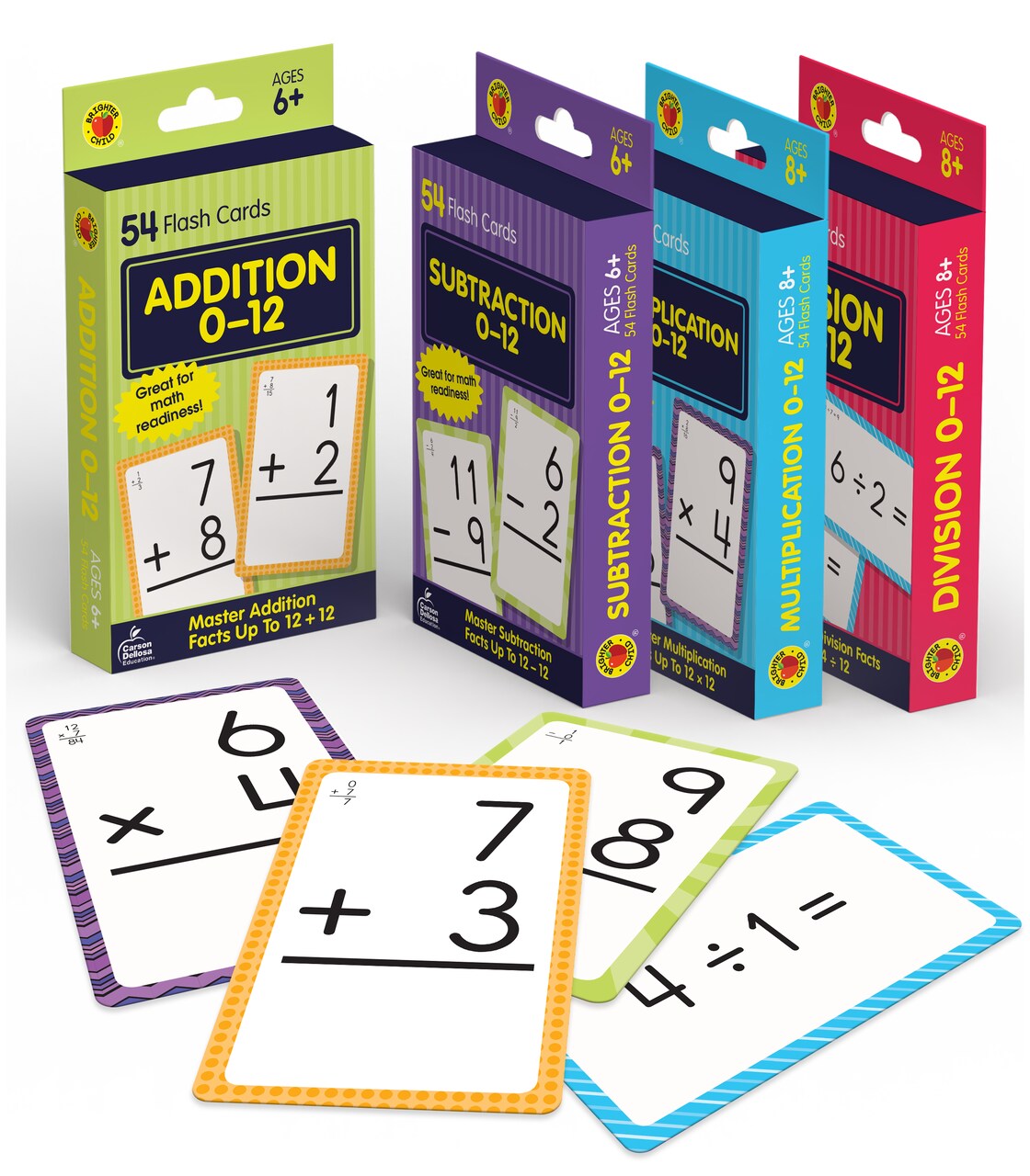 Carson Dellosa Addition, Subtraction, Division, and Multiplication Flash Cards, 4 Sets of Flashcards, Math Games for Kids 8-12, 3rd Grade Mathematics and Up